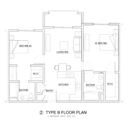 2 Bedroom Floorplan, Blueprint, Gladstone Senior Villas, Azusa, Los Angeles, California